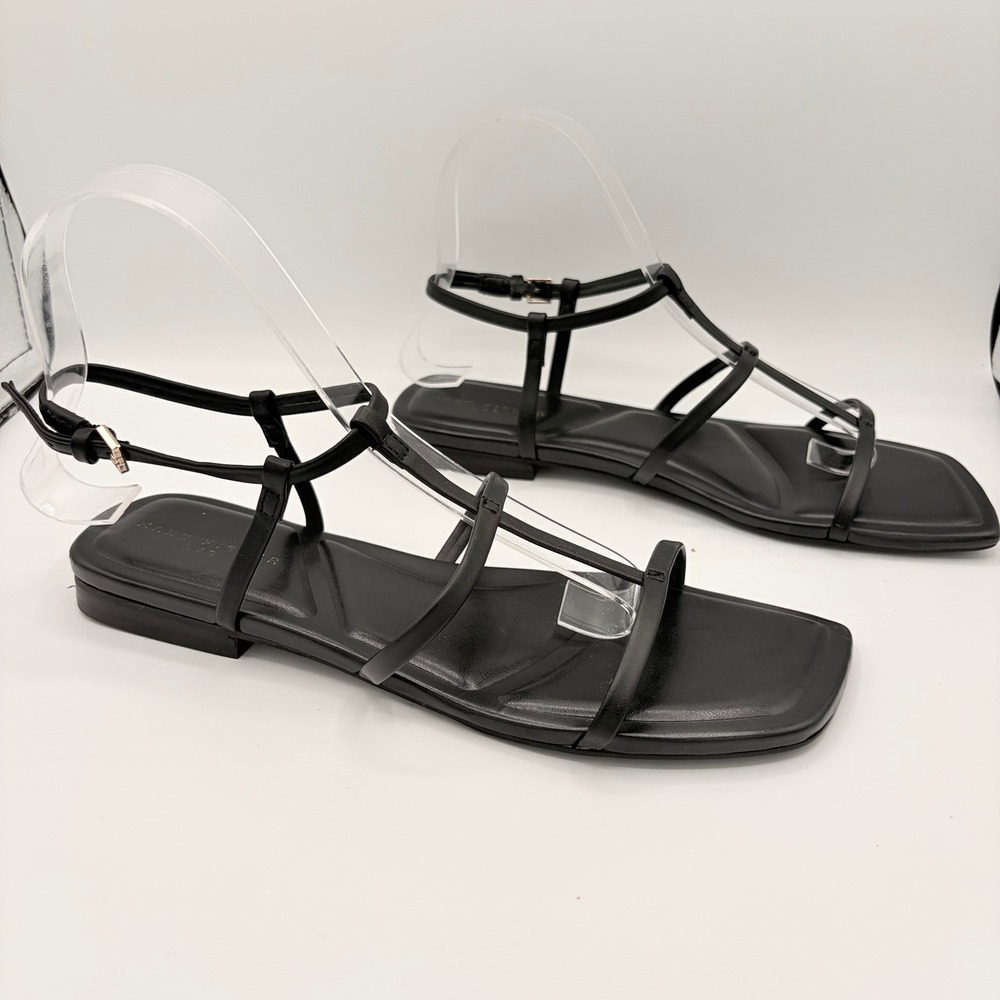 Marc Fisher LTD Marris 2 Sandals 7.5 Minimalist Black Strappy Square Toe Flat